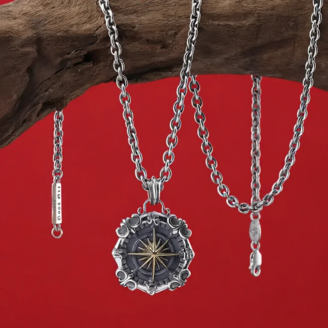 S925 Sterling Silver Star Sea Compass Military Compass Pendant Hip Hop Boat Anchor Vintage Trendy Men's Personality Necklace
S925 Sterling Silver Star Sea Compass Military Compass Pendant Hip Hop Boat Anchor Vintage Trendy Men's Personality Necklace