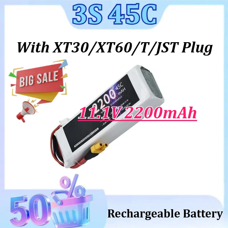 Upgraded 3S 45C 11.1V 2200mAh LiPo Battery for RC Car FPV Connector Drones Boats Helicopters Vehicles with XT30/XT60/T/JST Plug
Upgraded 3S 45C 11.1V 2200mAh LiPo Battery for RC Car FPV Connector Drones Boats Helicopters Vehicles with XT30/XT60/T/JST Plug