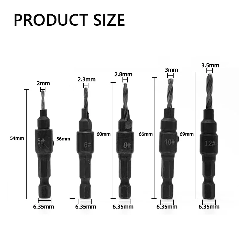 Сверление пилотных отверстий для размеров винтов 4/5 шт. Сверло с зенковкой Набор сверл для деревообработки # 5 # 6 # 8 # 10 # 12. С гаечным ключом. 
Сверление пилотных отверстий для размеров винтов 4/5 шт. Сверло с зенковкой Набор сверл для деревообработки # 5 # 6 # 8 # 10 # 12. С гаечным ключом.