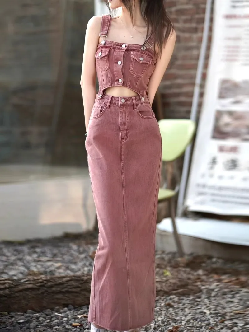 Sweet Hot Girl Casual Suit Women's Summer Square Collar Denim Short Vest Split Long Skirt Two-piece Set Fashion Female Clothes
Sweet Hot Girl Casual Suit Women's Summer Square Collar Denim Short Vest Split Long Skirt Two-piece Set Fashion Female Clothes