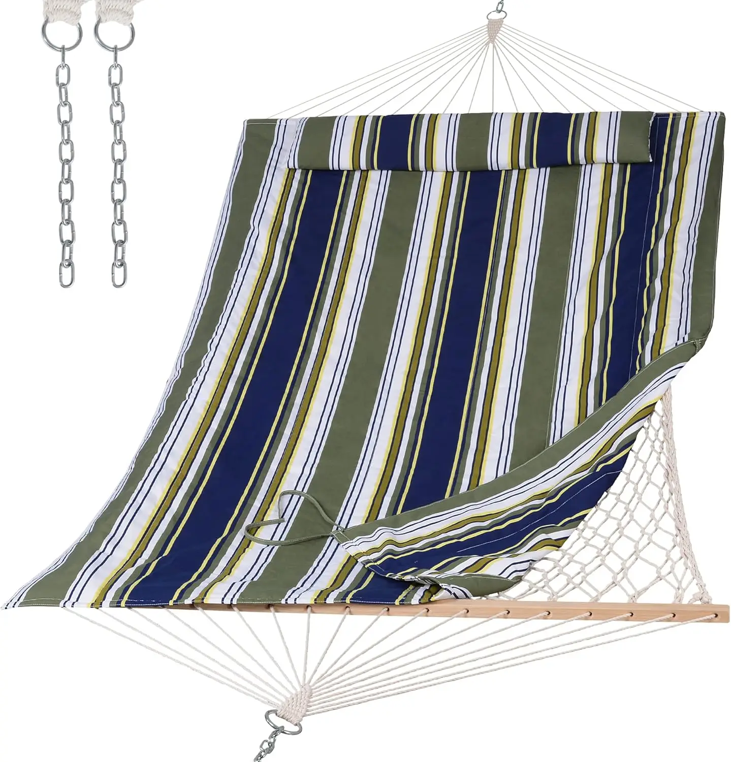 Double Cotton Rope Hammock with Hardwood Spreader Bar, Quilted Pad & Pillow for Outdoor Relaxation
Double Cotton Rope Hammock with Hardwood Spreader Bar, Quilted Pad & Pillow for Outdoor Relaxation