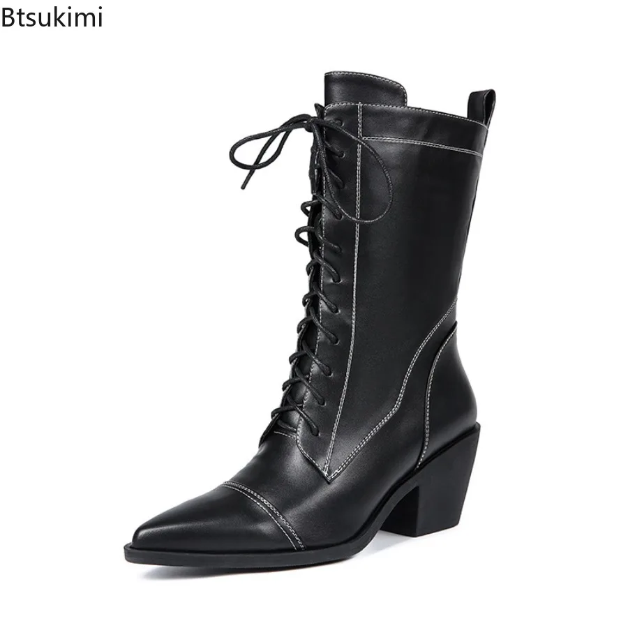 New 2025 Genuine Leather Mid-calf Boots Women's Casual Spring Autumn Short Boot Fashion Lace-up Black Footwear Shoes for Women 
New 2025 Genuine Leather Mid-calf Boots Women's Casual Spring Autumn Short Boot Fashion Lace-up Black Footwear Shoes for Women