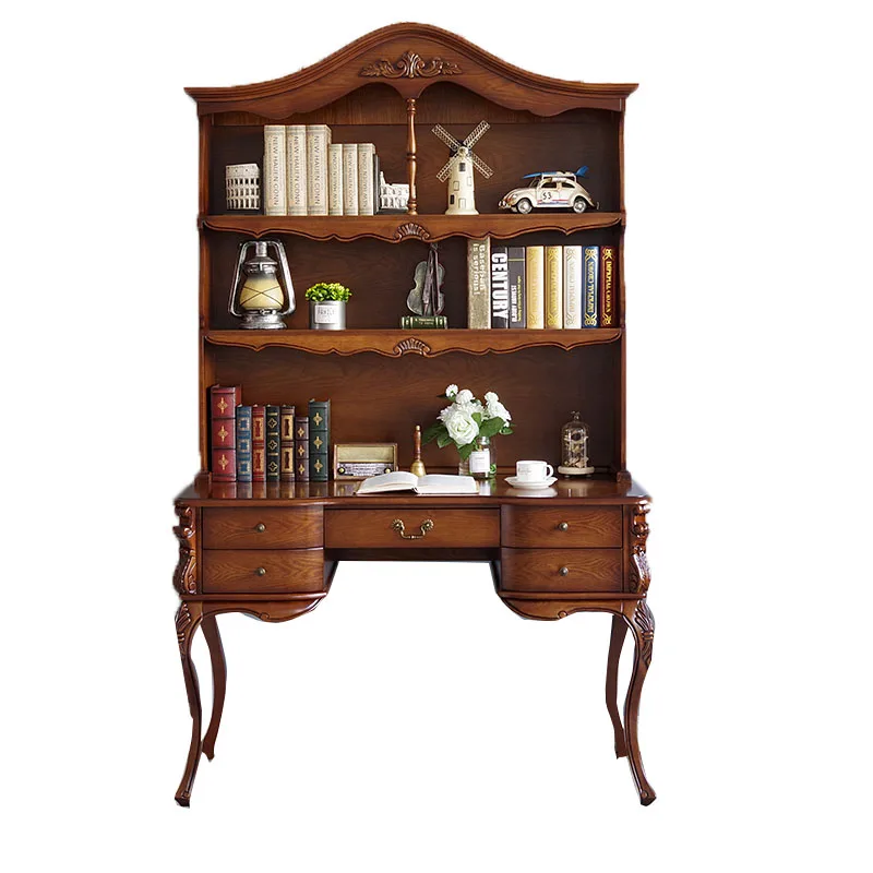 American solid wood desk bookcase integrated table office computer desk study adult European student single writing 
American solid wood desk bookcase integrated table office computer desk study adult European student single writing