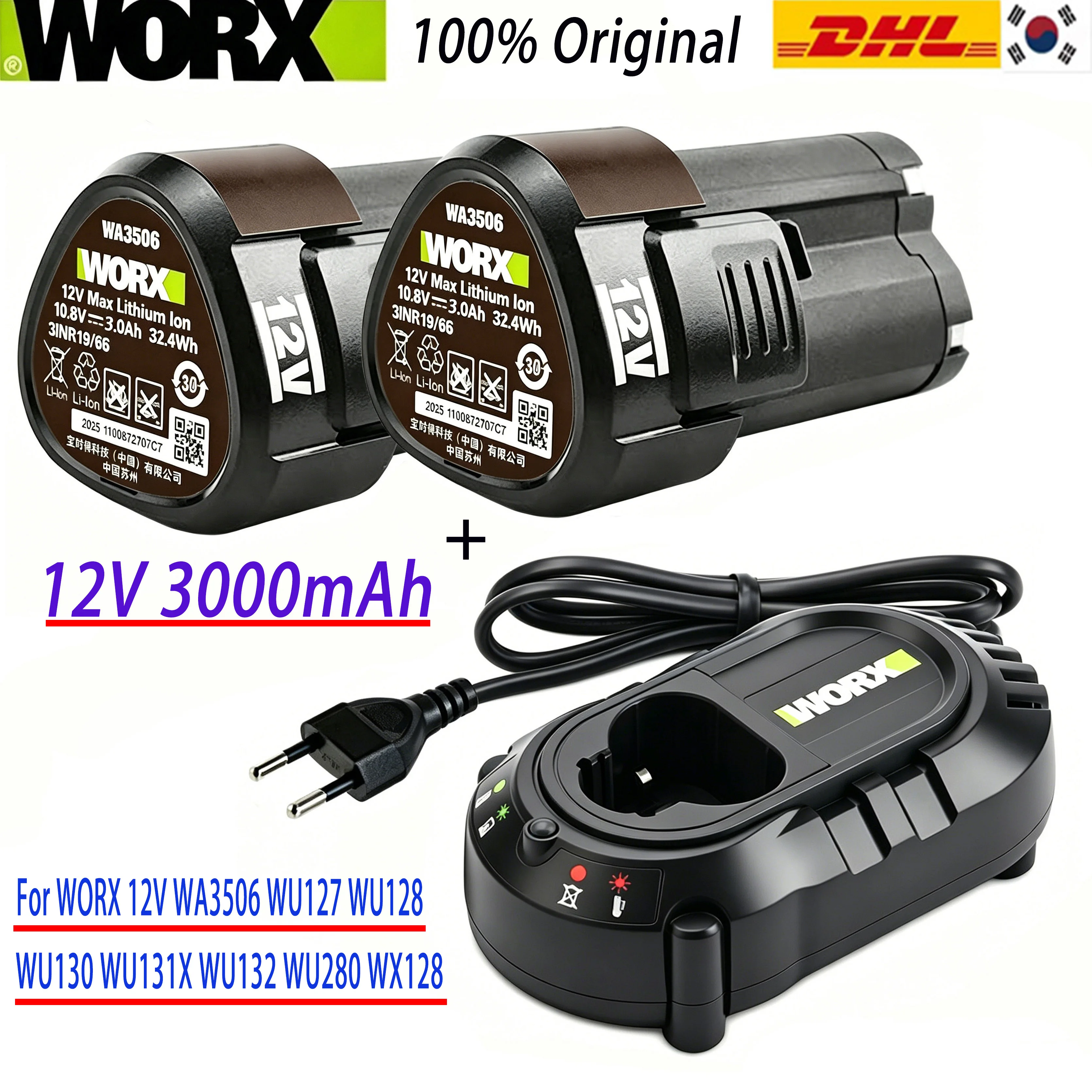 100% Original 12V 3000mAh for WORX 12V WA3506 WU127 WU128 WU130 WU131X WU132 WU280 WX128 WX129 WX540 Electric Tool Battery
100% Original 12V 3000mAh for WORX 12V WA3506 WU127 WU128 WU130 WU131X WU132 WU280 WX128 WX129 WX540 Electric Tool Battery