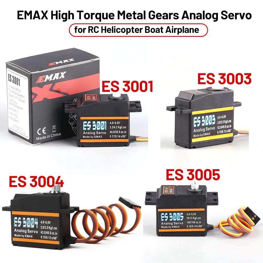 EMAX ES3001/ES3003/ES3004/ES3005 4.8-6.0V High Torque Metal Gears Analog Servo for RC Helicopter Boat Airplane DIY Parts
EMAX ES3001/ES3003/ES3004/ES3005 4.8-6.0V High Torque Metal Gears Analog Servo for RC Helicopter Boat Airplane DIY Parts