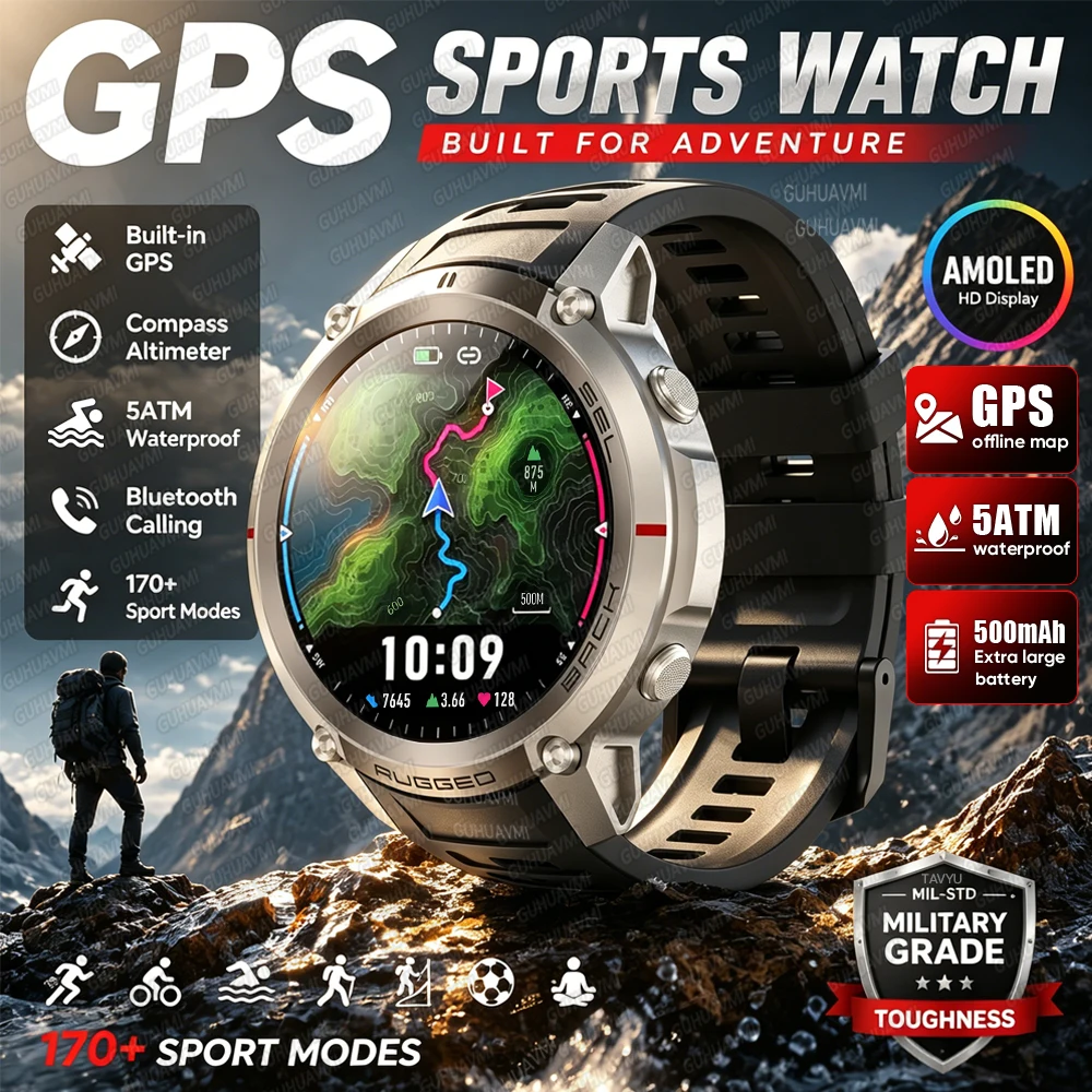 Outdoor GPS Sports Watch Offline Map Apply to Hiking Cycling Swim 50M Waterproof Compass Altimeter Barometer Military Smartwatch
Outdoor GPS Sports Watch Offline Map Apply to Hiking Cycling Swim 50M Waterproof Compass Altimeter Barometer Military Smartwatch