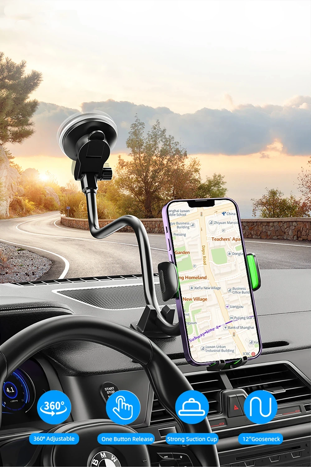 Universal Suction Cup Car Phone Holder Mount for Windshield, Dashboard,Compatible with All Smartphones, Trucks & Vehicles
Universal Suction Cup Car Phone Holder Mount for Windshield, Dashboard,Compatible with All Smartphones, Trucks & Vehicles