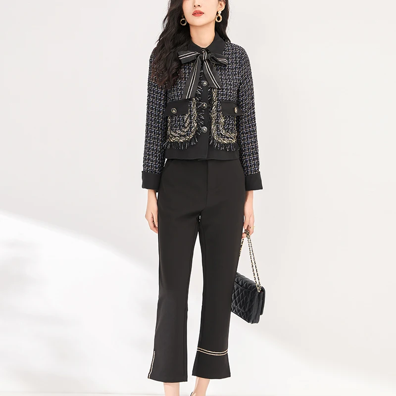 Office Lady Pants Sets For Women 2 Pieces Elegant Tweed Jacket Coat And Flare Pants Slim Women's Two Piece Set Fashion Outfit
Office Lady Pants Sets For Women 2 Pieces Elegant Tweed Jacket Coat And Flare Pants Slim Women's Two Piece Set Fashion Outfit