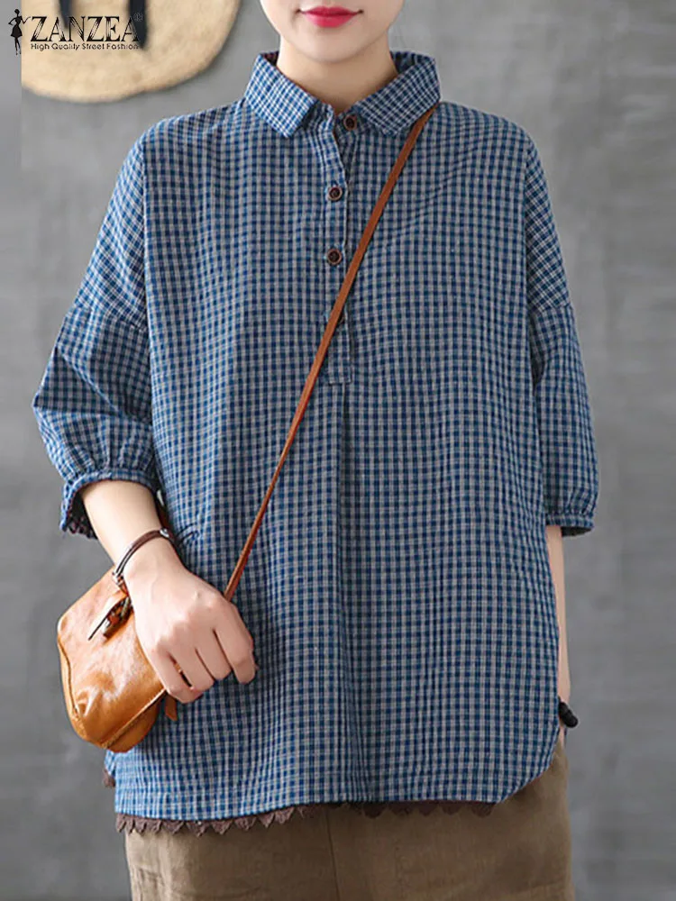 ZANZEA Women Cotton Shirts Fashion Lace Plaid Blouses 2025 Summer Half Sleeve Lapel Buttons Casual Tunic Tops Oversized Blusas
ZANZEA Women Cotton Shirts Fashion Lace Plaid Blouses 2025 Summer Half Sleeve Lapel Buttons Casual Tunic Tops Oversized Blusas