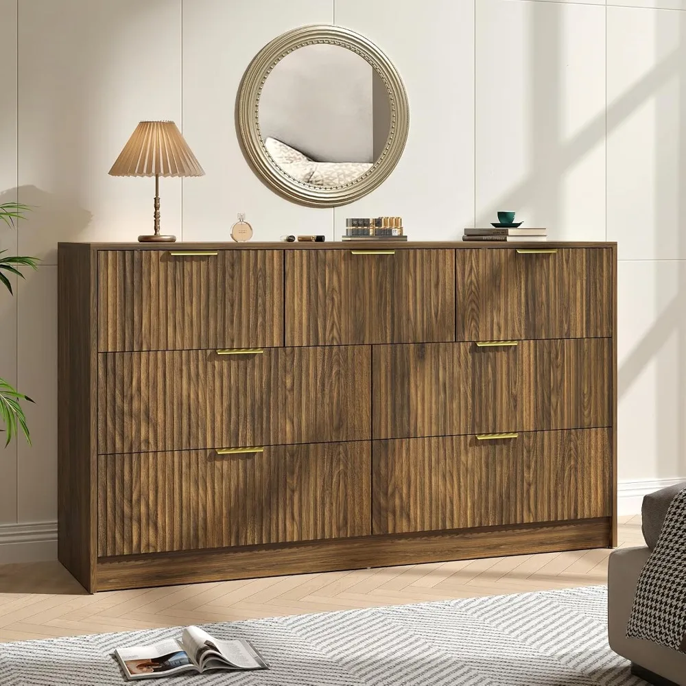 Dresser for Bedroom 55” Wide with 7 Drawer, Mid Century Fluted Wood Dresser with Metal Handle, Chest of Drawer TV Stand
Dresser for Bedroom 55” Wide with 7 Drawer, Mid Century Fluted Wood Dresser with Metal Handle, Chest of Drawer TV Stand