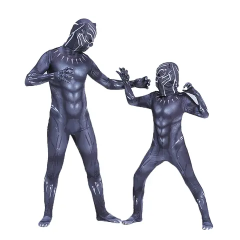 T'Challa Marvel Superhero Black Panther Costumes Kids Adults Party Cosplay Full Body Suit Movie Role Play Clothes
