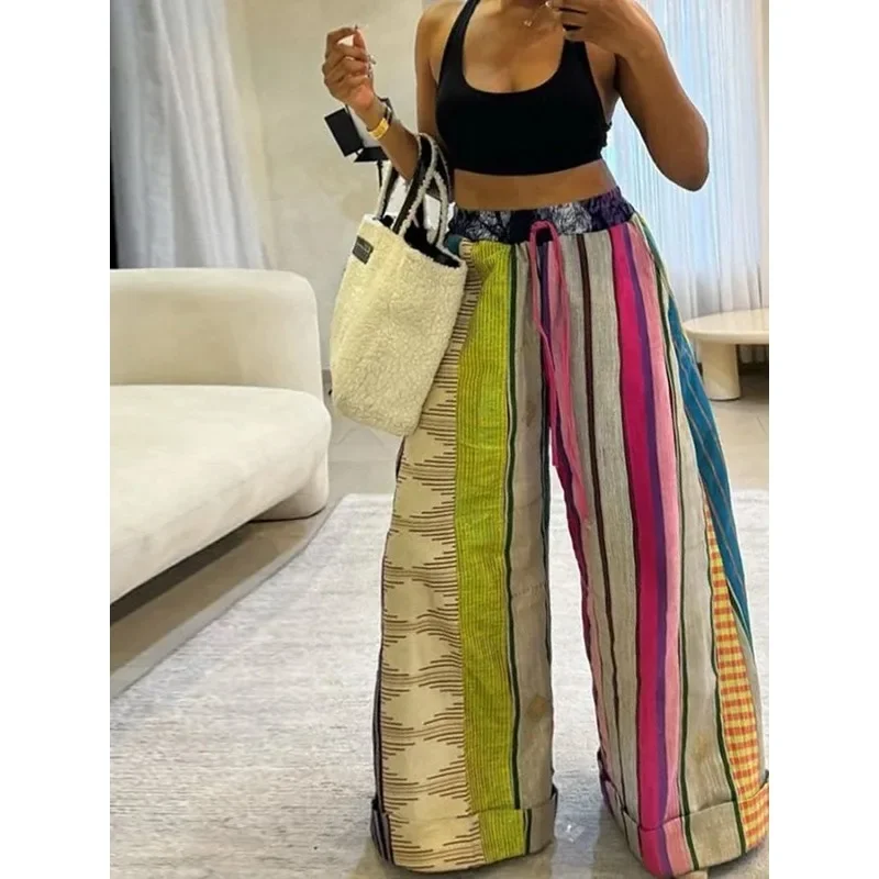 2025 женские красочные полосатые широкие брюки в стиле бохо с этническим принтом и высокой талией на шнурке, повседневные свободные брюки, низ
2025 женские красочные полосатые широкие брюки в стиле бохо с этническим принтом и высокой талией на шнурке, повседневные свободные брюки, низ
