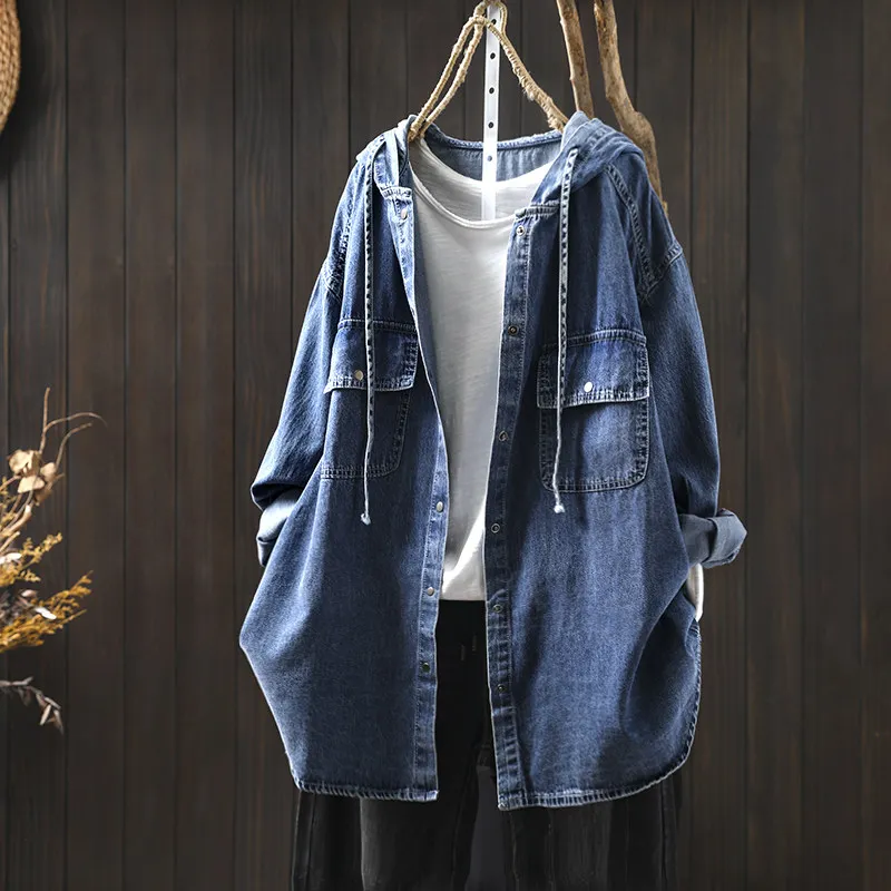 SuperAen Women 2026 Spring New Fashion Loose Casual Long-sleeved Hooded Shirt Coat Simple Oversize Blue Coats
SuperAen Women 2026 Spring New Fashion Loose Casual Long-sleeved Hooded Shirt Coat Simple Oversize Blue Coats