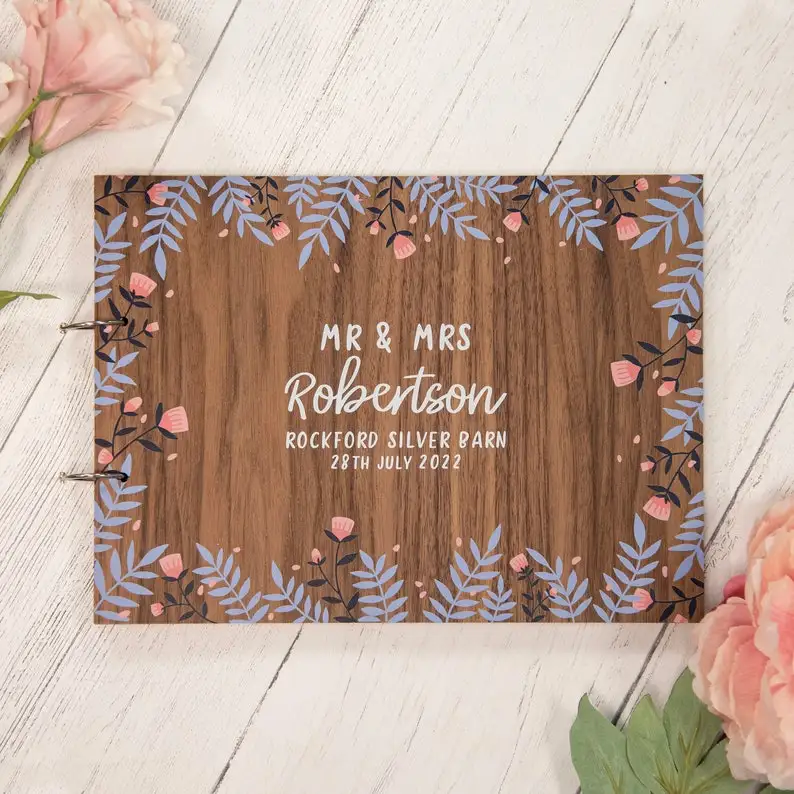 Wedding guest book, guest book, personalised guest book, pink flowers, wedding guestbook, blue floral foliage, wooden
Wedding guest book, guest book, personalised guest book, pink flowers, wedding guestbook, blue floral foliage, wooden