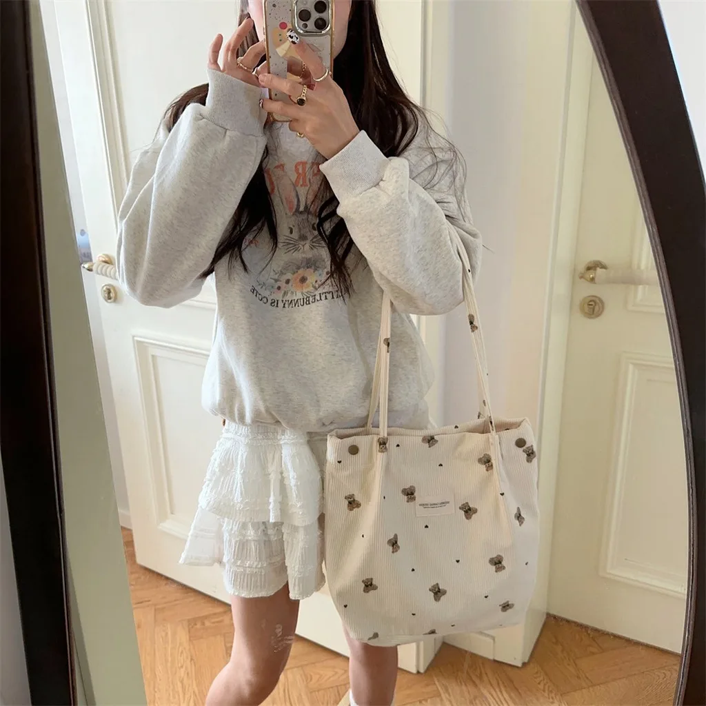 Dual Strap Bag Trendy Corduroy Tote Bag Large Capacity Handbag Versatile Magnetic Closure Bag For Campus Life Daily School Use Dual Strap Bag Trendy Corduroy Tote Bag Large Capacity Handbag Versatile Magnetic Closure Bag For Campus Life Daily School Use