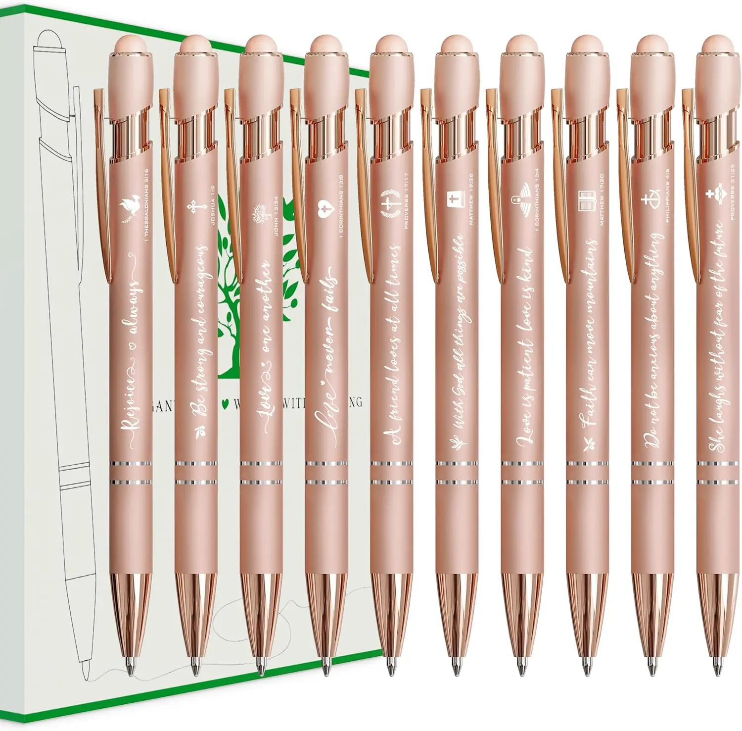 10 Pack Rose Gold Pens with Stylus Tip, Inspirational Bible Verses, Smooth Writing Ballpoint for Women, Nurses, Office & School
10 Pack Rose Gold Pens with Stylus Tip, Inspirational Bible Verses, Smooth Writing Ballpoint for Women, Nurses, Office & School
