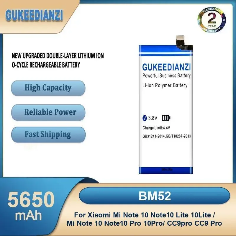 BM52 5650mAh Mobile Phone Battery For Xiaomi Mi Note 10 Note10 Lite 10Lite / Mi Note 10 Note10 Pro 10Pro/ CC9pro CC9 Pro
BM52 5650mAh Mobile Phone Battery For Xiaomi Mi Note 10 Note10 Lite 10Lite / Mi Note 10 Note10 Pro 10Pro/ CC9pro CC9 Pro