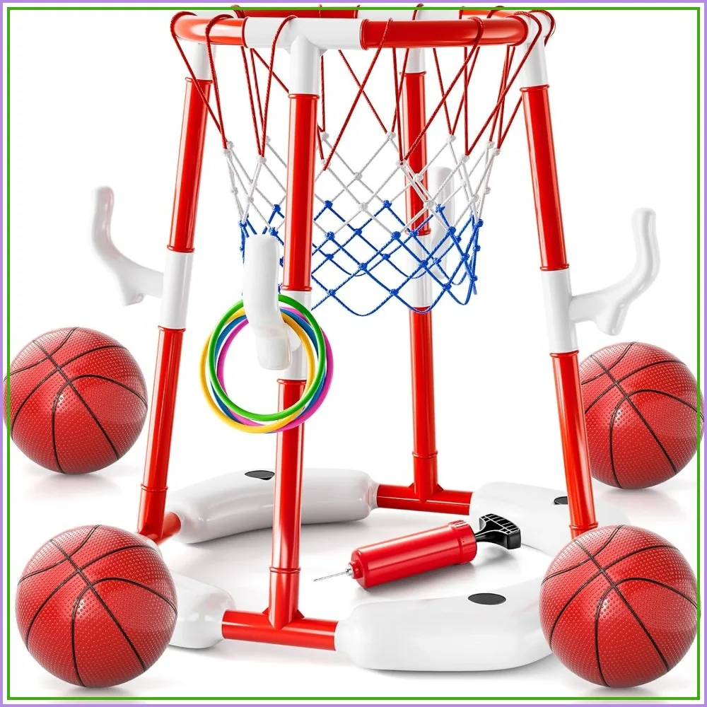 2-in-1 Pool Basketball Hoop & Ring Game with 4 Balls, 12 Rings & Pump, Summer Outdoor Water Play for Family
2-in-1 Pool Basketball Hoop & Ring Game with 4 Balls, 12 Rings & Pump, Summer Outdoor Water Play for Family