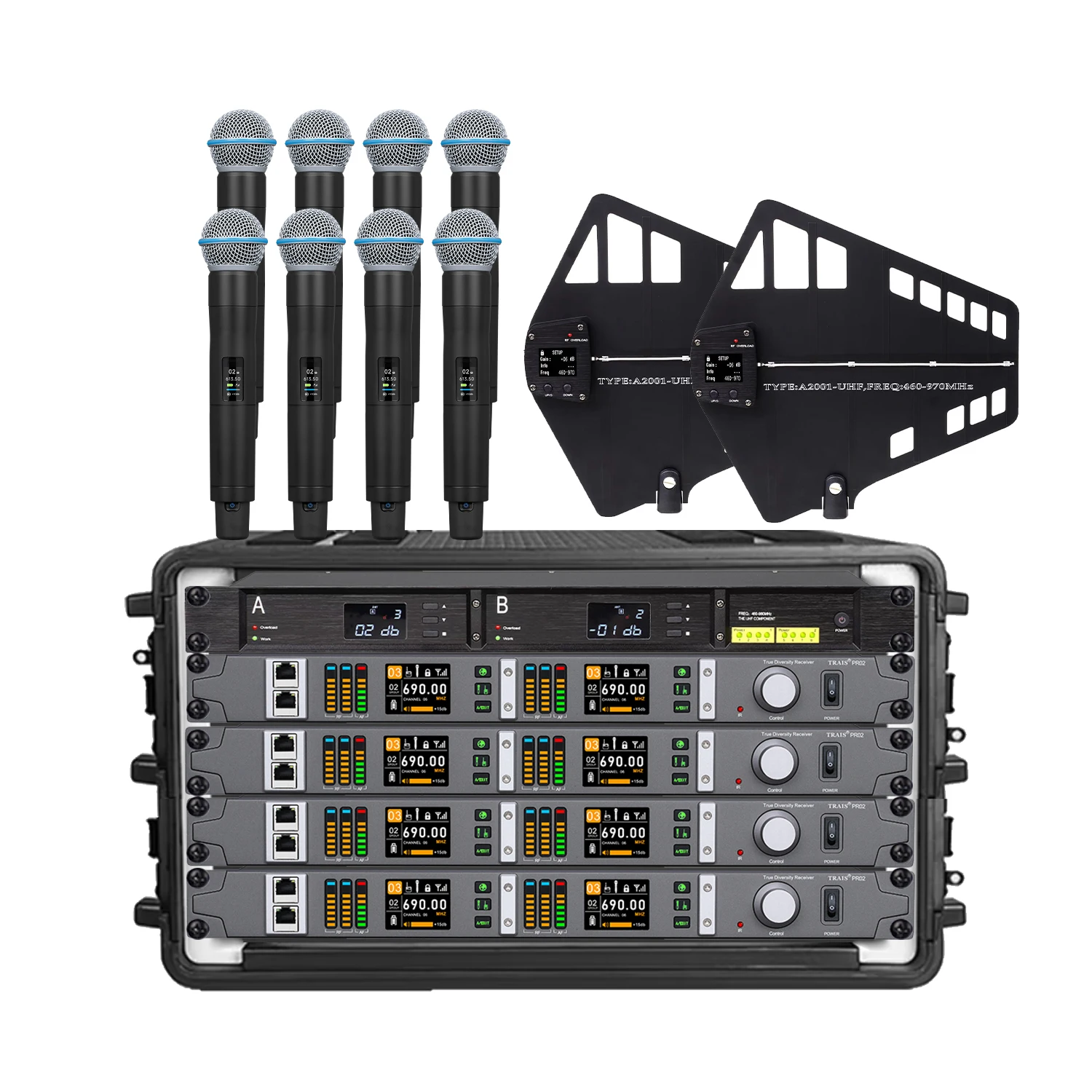 Professional Stage Performance True Diversity Wireless Microphone Set with Antenna Distribution System
Professional Stage Performance True Diversity Wireless Microphone Set with Antenna Distribution System