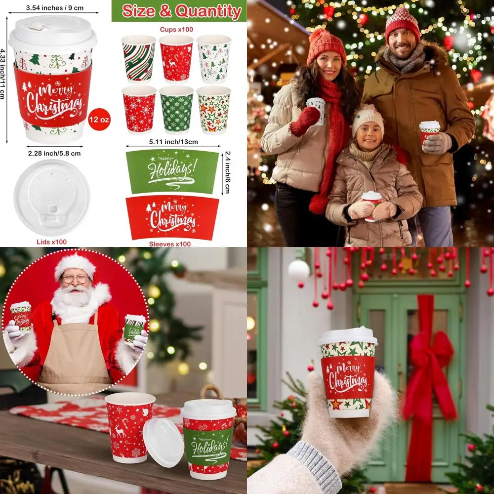 12 oz Christmas Disposable Cups with Lids and Sleeves - Extra Thick Insulated Paper Cups for Hot and Cold Drinks, Perfect for Xm
12 oz Christmas Disposable Cups with Lids and Sleeves - Extra Thick Insulated Paper Cups for Hot and Cold Drinks, Perfect for Xm
