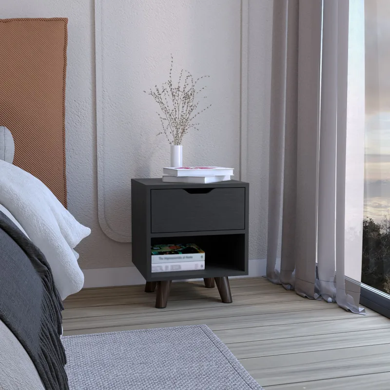 Crail Nightstand with 1 Open Storage Shelf, 1 Drawer and Wooden Legs
Crail Nightstand with 1 Open Storage Shelf, 1 Drawer and Wooden Legs