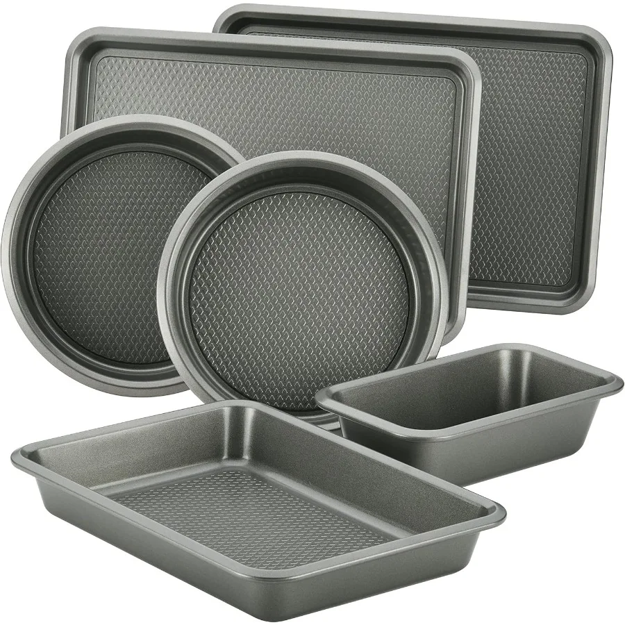 Curry Nonstick Bakeware Set with Nonstick Bread Pan, Cookie Sheet, Baking Pan, Baking Sheet and Cake Pans - 6 Piece, SIlver
Curry Nonstick Bakeware Set with Nonstick Bread Pan, Cookie Sheet, Baking Pan, Baking Sheet and Cake Pans - 6 Piece, SIlver