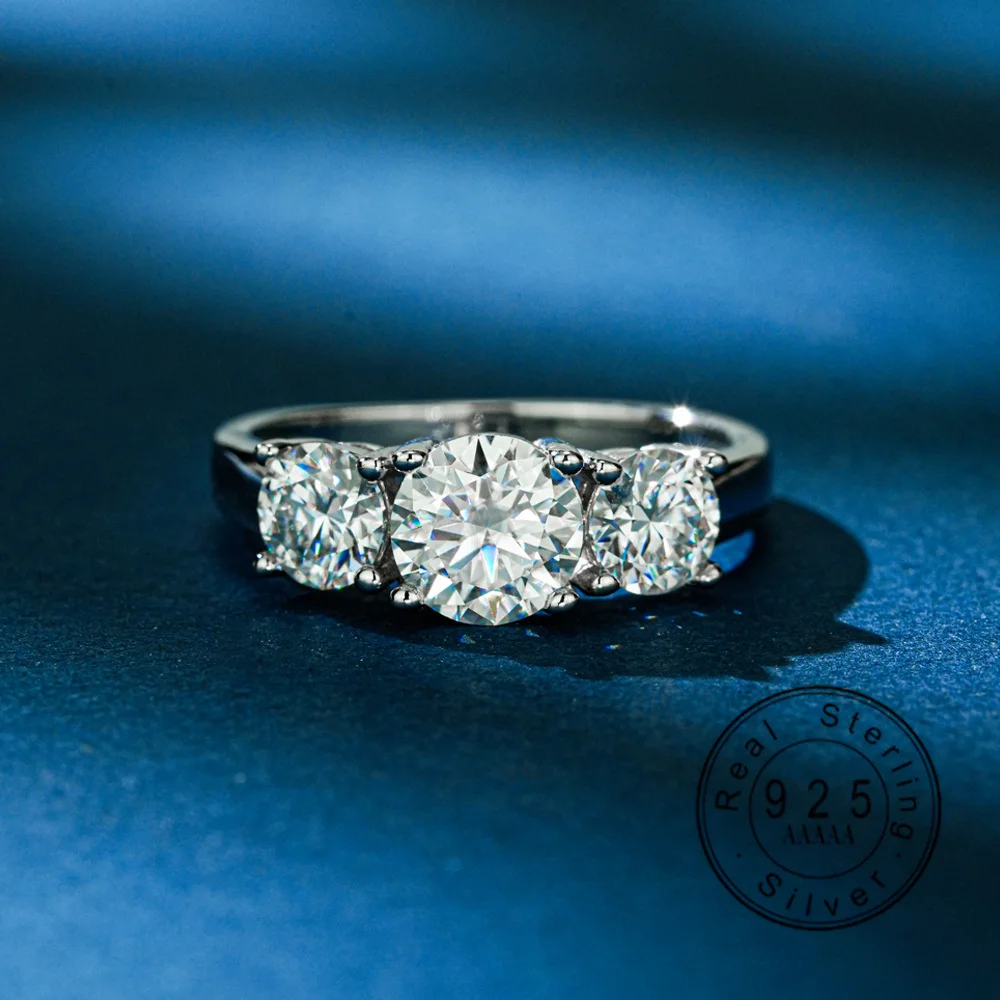 925 Sterling Silver Three Stone Ring 1CT+0.5CT Round Cut Moissanite Engagement Promise Band for Women Fine Jewelry
925 Sterling Silver Three Stone Ring 1CT+0.5CT Round Cut Moissanite Engagement Promise Band for Women Fine Jewelry