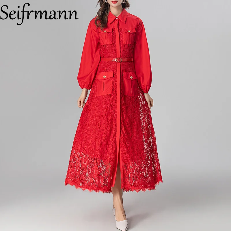 Seifrmann High end temperament lace solid color belt decoration banquet dress commuting women's fashionable dress
Seifrmann High end temperament lace solid color belt decoration banquet dress commuting women's fashionable dress