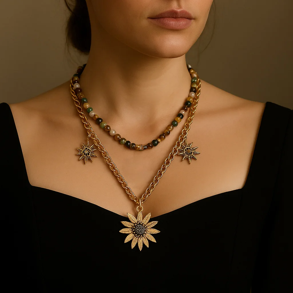ZAA Vintage Women Jewelry Luxury Metal Sun-Flower Pendant Necklaces Layered Colorful Beads Choker Trend Summer Party Accessories
ZAA Vintage Women Jewelry Luxury Metal Sun-Flower Pendant Necklaces Layered Colorful Beads Choker Trend Summer Party Accessories