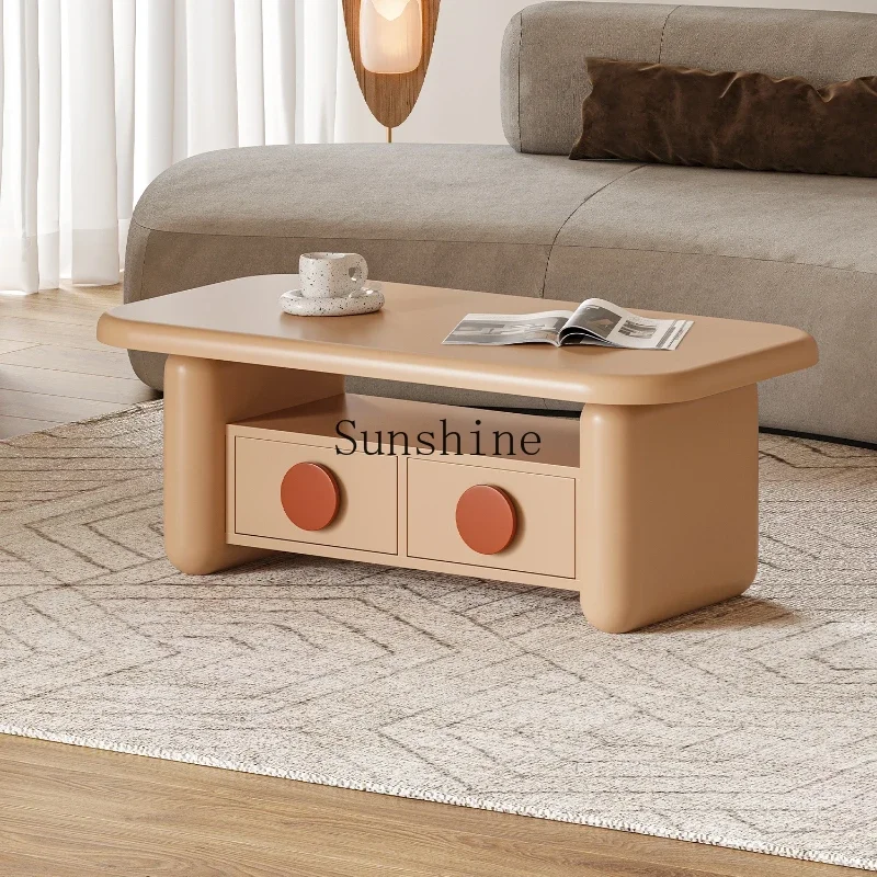 Cream wind round storage coffee table living room household milk tea color coffee table
Cream wind round storage coffee table living room household milk tea color coffee table