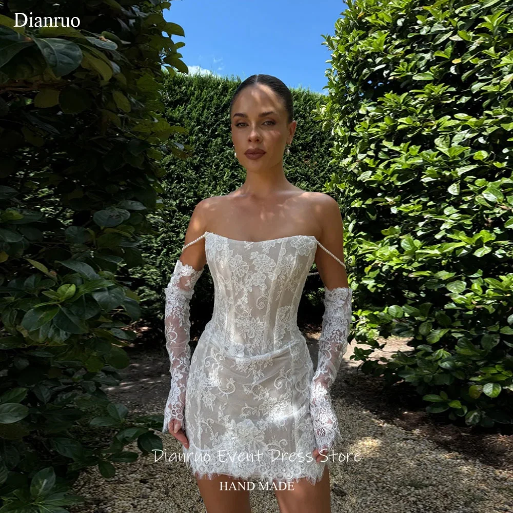 Dianruo Pearls Straps Mini Bridal Wedding Dresses Lace Up Back Vestido Novia Civil Appliques Modern Robe De Mariée Customized
Dianruo Pearls Straps Mini Bridal Wedding Dresses Lace Up Back Vestido Novia Civil Appliques Modern Robe De Mariée Customized