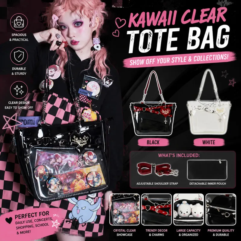 Transparent Ita Bag Red Black Heart Chain Crossbody Shoulder Bag Large Capacity Anime Collection Display Bag Birthday Fans Gift
Transparent Ita Bag Red Black Heart Chain Crossbody Shoulder Bag Large Capacity Anime Collection Display Bag Birthday Fans Gift