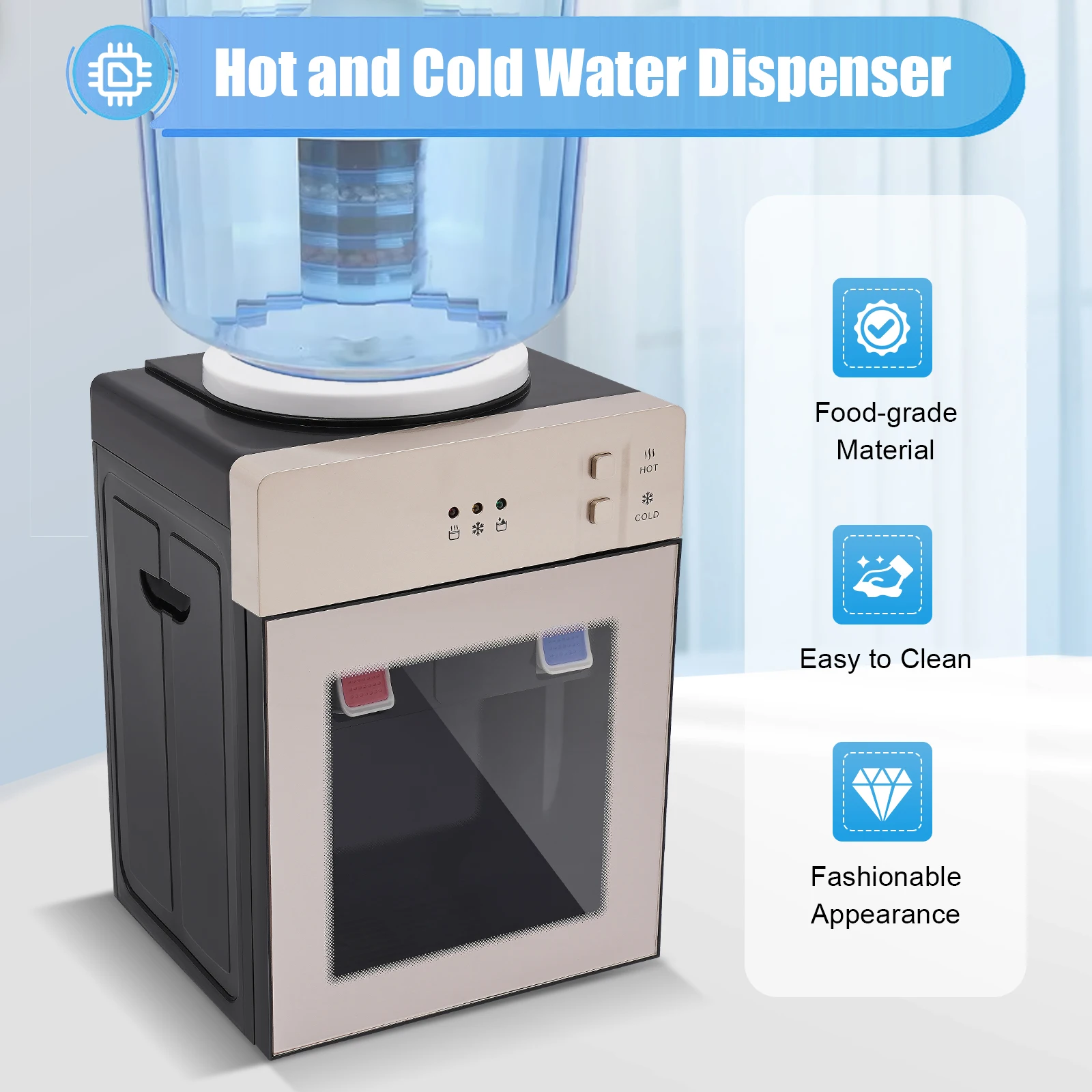 Hot/Cold Water Cooler Dispenser, Efficient Cooling/Heating Energy-Saving Single-Touch Switch for Bedroom Studio Office Grocery
Hot/Cold Water Cooler Dispenser, Efficient Cooling/Heating Energy-Saving Single-Touch Switch for Bedroom Studio Office Grocery