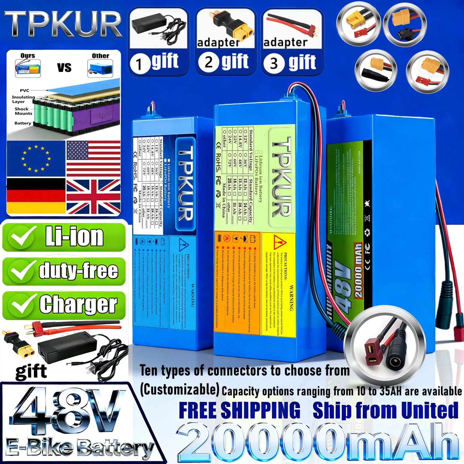 48V high-capacity lithium battery pack (10-35Ah) with a stable 13S6P configuration, featuring a built-in BMS, and dedicated comp
48V high-capacity lithium battery pack (10-35Ah) with a stable 13S6P configuration, featuring a built-in BMS, and dedicated comp
