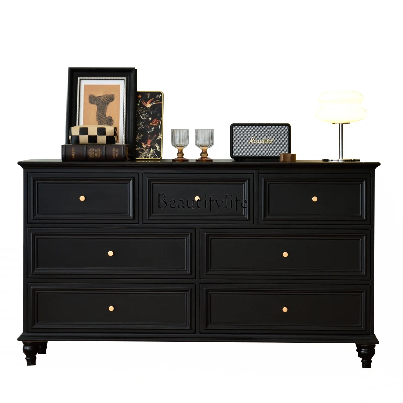 American-style Black Solid Wood Living Room Vintage Bedroom Drawer Storage Cabinet
American-style Black Solid Wood Living Room Vintage Bedroom Drawer Storage Cabinet