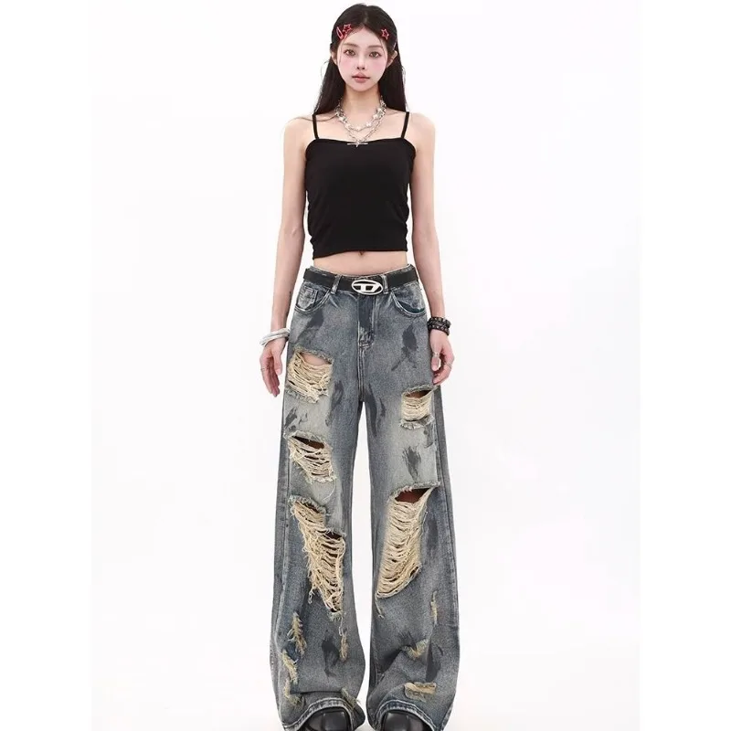 2025 New American Fashion Wasteland Wind Ripped Jeans for Women's Summer Design Loose and Wide Leg Pants Female Clothing
2025 New American Fashion Wasteland Wind Ripped Jeans for Women's Summer Design Loose and Wide Leg Pants Female Clothing