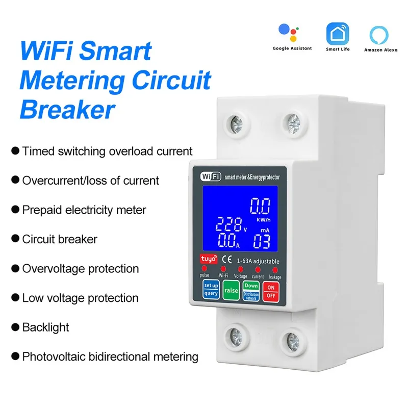 Smart Life PV Smart Circuit Breaker Tuya Voltage Relay 230V Wifi Current Leakage Protection MCB Automatic Switch 63A
Smart Life PV Smart Circuit Breaker Tuya Voltage Relay 230V Wifi Current Leakage Protection MCB Automatic Switch 63A