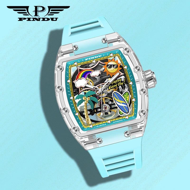 PINDU Design New Bucket shaped Mechanical Men Watch K9 Glass Summer Beach Style Night Light Silicone Waterproof Automatic Watch
PINDU Design New Bucket shaped Mechanical Men Watch K9 Glass Summer Beach Style Night Light Silicone Waterproof Automatic Watch