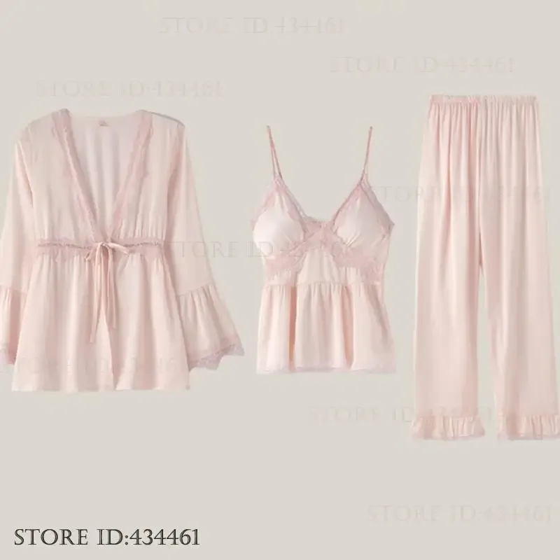 Spring Summer New Female 3PCS Pajamas Set Loungewear Sexy Elegant Lace Sleepwear Home Clothes Loose Satin Trouser Suit Lingerie
Spring Summer New Female 3PCS Pajamas Set Loungewear Sexy Elegant Lace Sleepwear Home Clothes Loose Satin Trouser Suit Lingerie