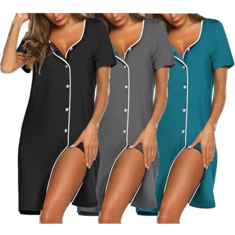 Nightgowns for Women 3 Pack Sleep Shirts Button Down Pajama Dress Short Sleeve Nightshirt Sleepwear Nightdress
Nightgowns for Women 3 Pack Sleep Shirts Button Down Pajama Dress Short Sleeve Nightshirt Sleepwear Nightdress
