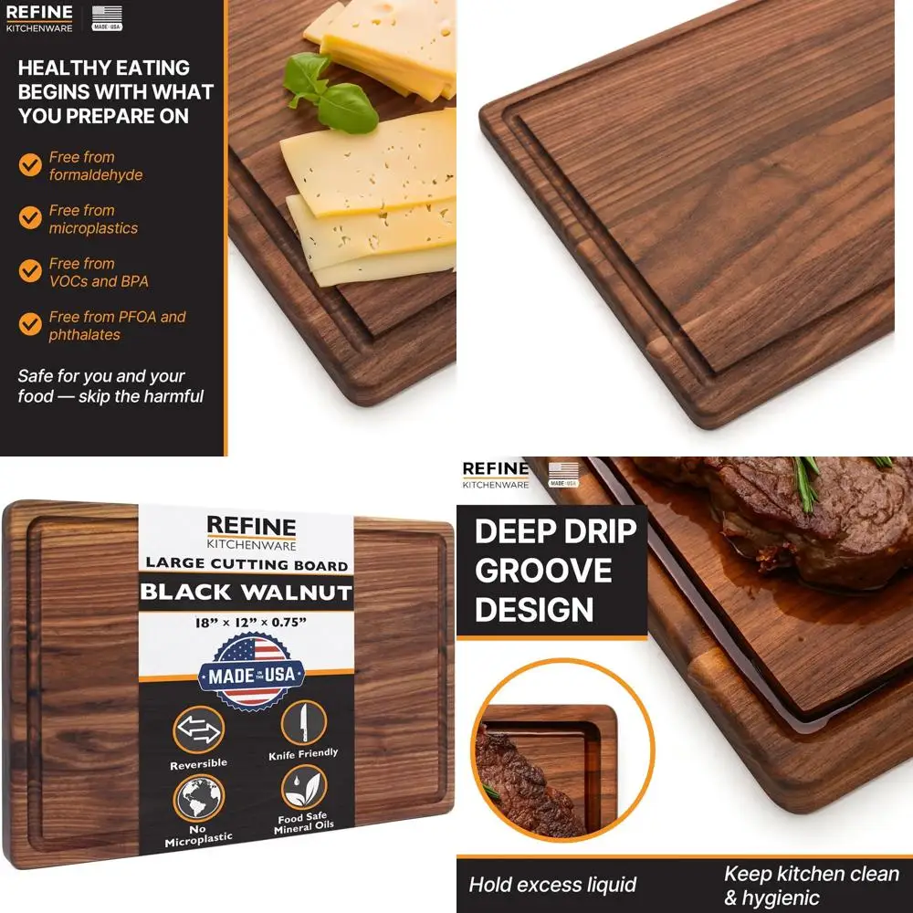 Reversible 18x12 Walnut Butcher Block, 0.75 Thick, Natural Wood Cutting Board with Juice Groove, Heavy Duty, Made in USA
Reversible 18x12 Walnut Butcher Block, 0.75 Thick, Natural Wood Cutting Board with Juice Groove, Heavy Duty, Made in USA