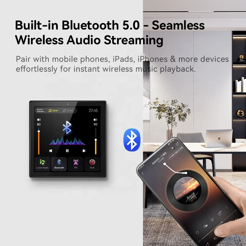 Touch Screen 2 Zone Audio System Multiple Languages Home Bluetooths TF FM AUX Sound Wall Amplifiers Ceiling Speakers Controller
Touch Screen 2 Zone Audio System Multiple Languages Home Bluetooths TF FM AUX Sound Wall Amplifiers Ceiling Speakers Controller