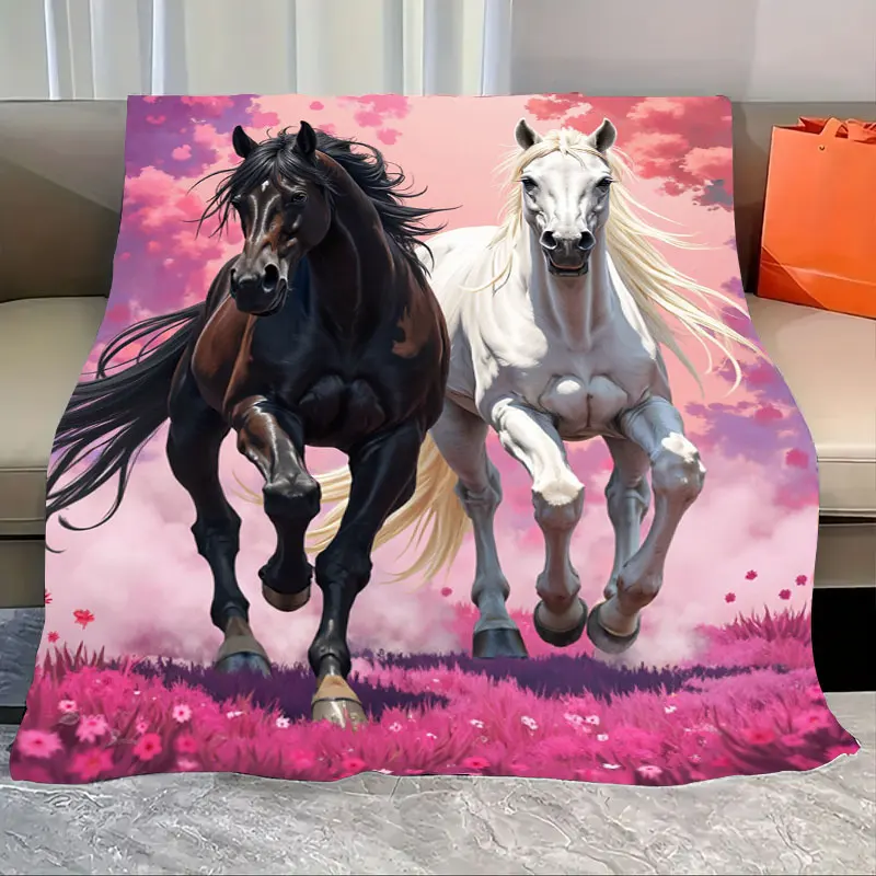 1pc Flannel Blanket Gallop in Paradise: Black & White Horses on Pink Floral Field Blanket
1pc Flannel Blanket Gallop in Paradise: Black & White Horses on Pink Floral Field Blanket