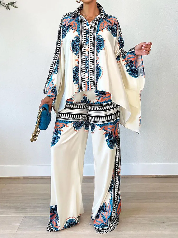 2023 Women Summer Printed Doll Sleeve Top Loose Two Piece Fashion Female Casual Office Suit Retro Elegant Lady Wide Leg Pant Set
2023 Women Summer Printed Doll Sleeve Top Loose Two Piece Fashion Female Casual Office Suit Retro Elegant Lady Wide Leg Pant Set