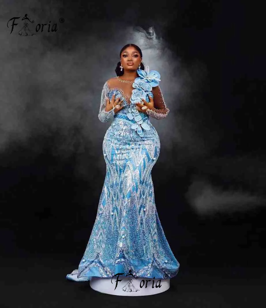 Elegant Beaded Evening Woman Robes 3D Flower Appliques Lace Party Dresses Blue Prom Dress Black Girls vestidos noche Customized
Elegant Beaded Evening Woman Robes 3D Flower Appliques Lace Party Dresses Blue Prom Dress Black Girls vestidos noche Customized