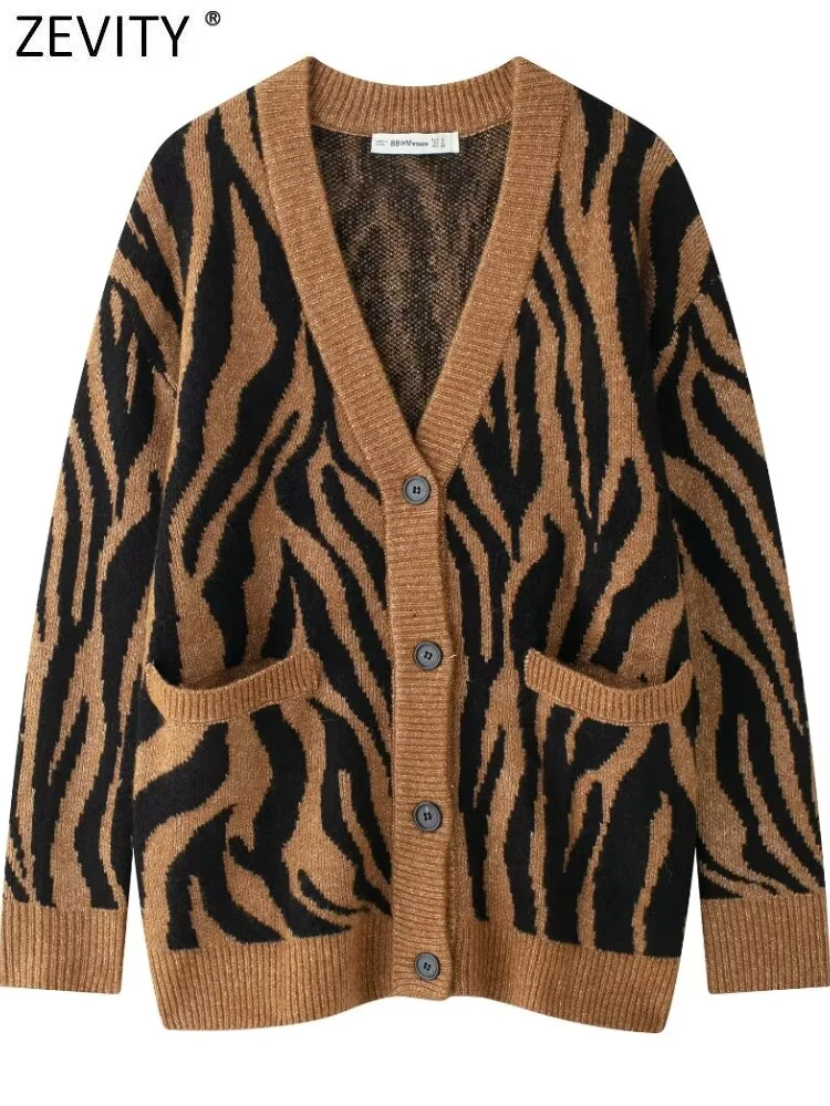 Zevity New Women Fashion V Neck Animal Striped Crochet Knitted Sweater Jacket Female Chic Double Pocket Coats Chic Tops CT7154
Zevity New Women Fashion V Neck Animal Striped Crochet Knitted Sweater Jacket Female Chic Double Pocket Coats Chic Tops CT7154
