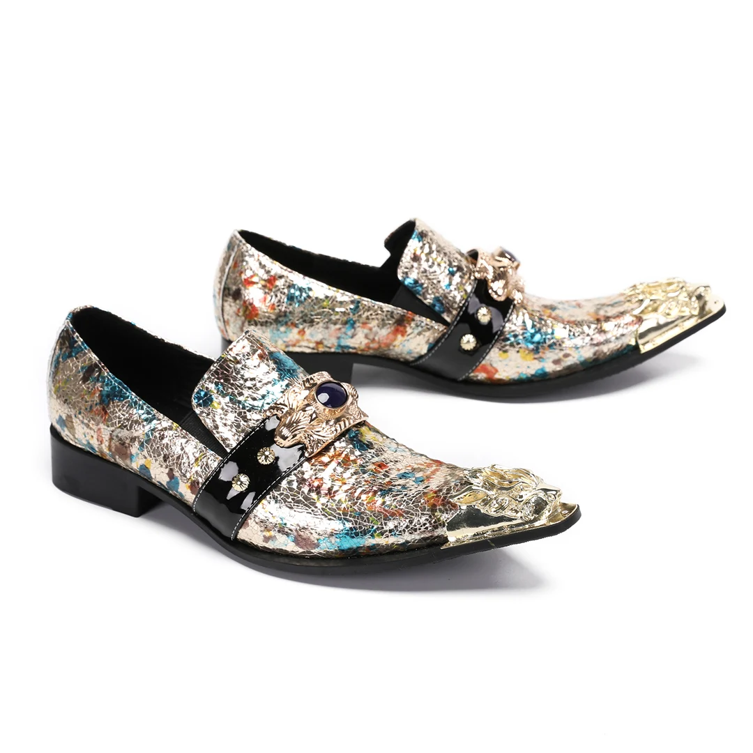 Fashion Metal Pointed Toe Real Leather Business Dress Shoes for Men Large Size Rivets Slip on Formal Loafers Club Party Shoes
Fashion Metal Pointed Toe Real Leather Business Dress Shoes for Men Large Size Rivets Slip on Formal Loafers Club Party Shoes