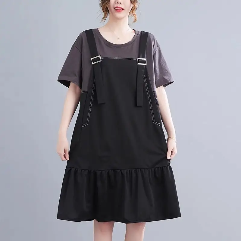 Fashion O-Neck Spliced Fake Two Pieces Casual Dress Female Clothing Summer New Loose Preppy Style Short Sleeve Dresses
Fashion O-Neck Spliced Fake Two Pieces Casual Dress Female Clothing Summer New Loose Preppy Style Short Sleeve Dresses