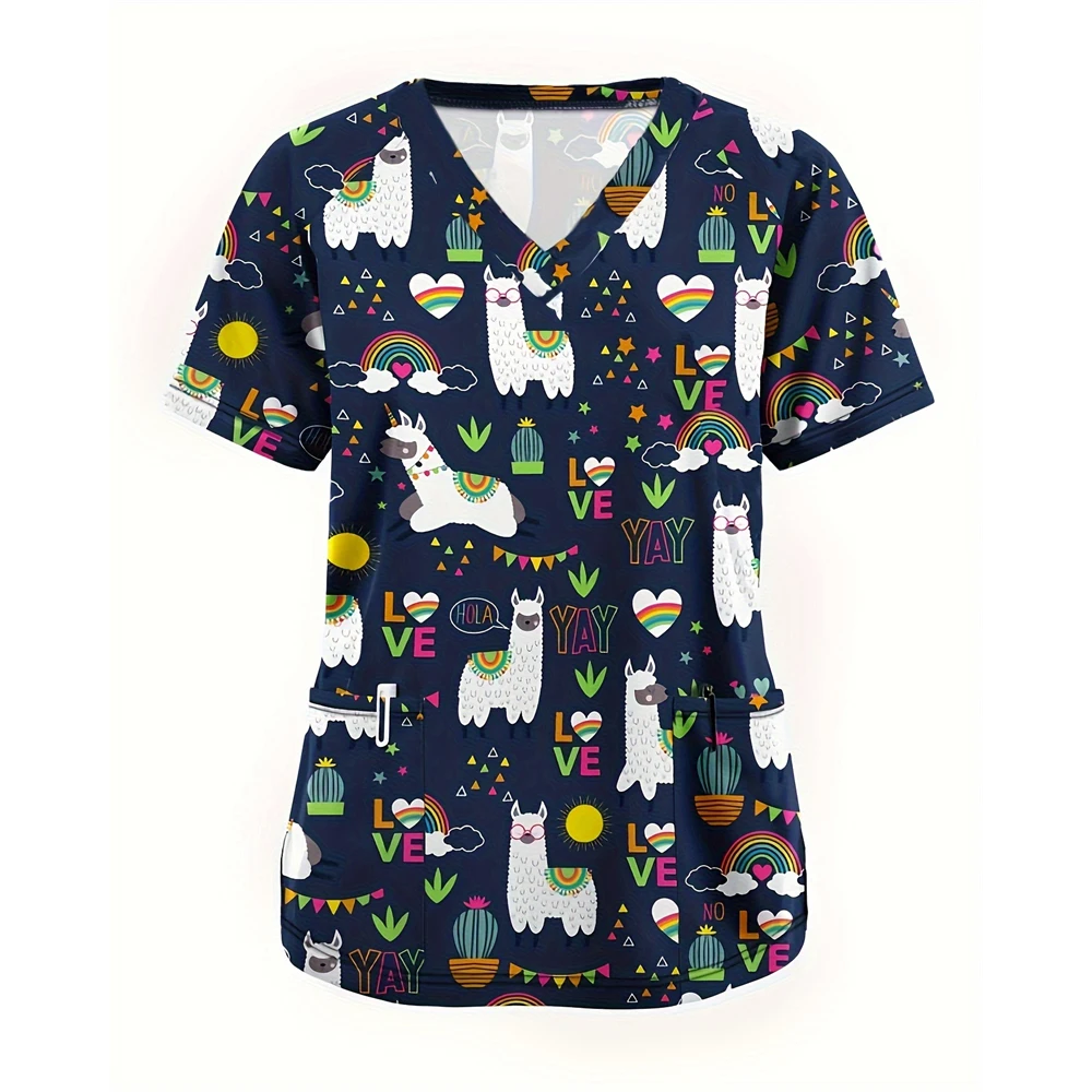 Surgical Uniforms Woman Animal Cartoon Print Health Care Nurse Tops Casual V-Neck Short Sleeve Patch Pocket Nurse Uniform Woman
Surgical Uniforms Woman Animal Cartoon Print Health Care Nurse Tops Casual V-Neck Short Sleeve Patch Pocket Nurse Uniform Woman