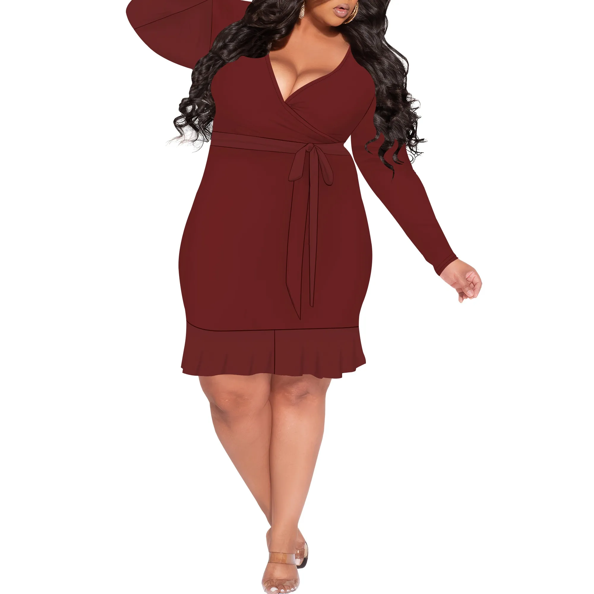 Plus Size Wrap Dress for Curvy Women Casual Solid Color Long Sleeve Club Party Cocktail Sundress Sexy Bodycon Fall Midi Dress
Plus Size Wrap Dress for Curvy Women Casual Solid Color Long Sleeve Club Party Cocktail Sundress Sexy Bodycon Fall Midi Dress